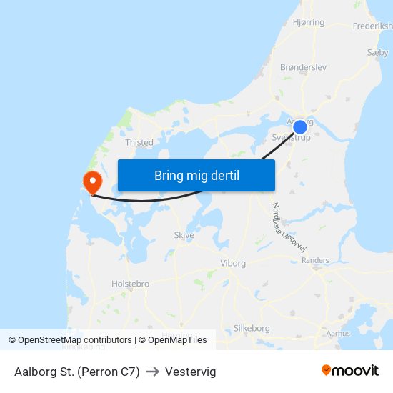 Aalborg St. (Perron C7) to Vestervig map