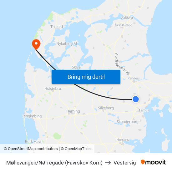 Møllevangen/Nørregade (Favrskov Kom) to Vestervig map