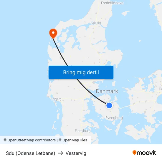 Sdu (Odense Letbane) to Vestervig map