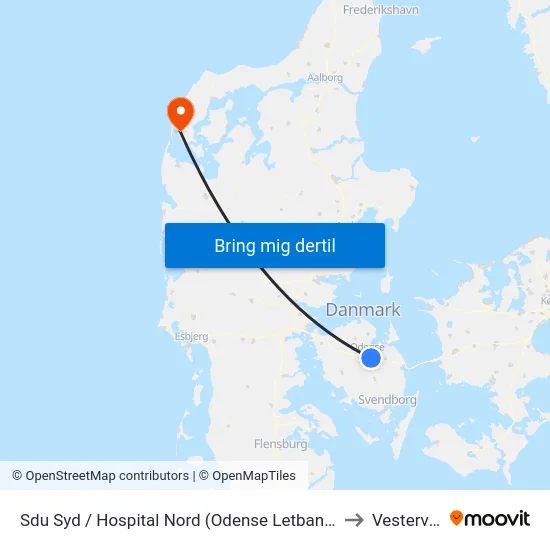 Sdu Syd / Hospital Nord (Odense Letbane) to Vestervig map