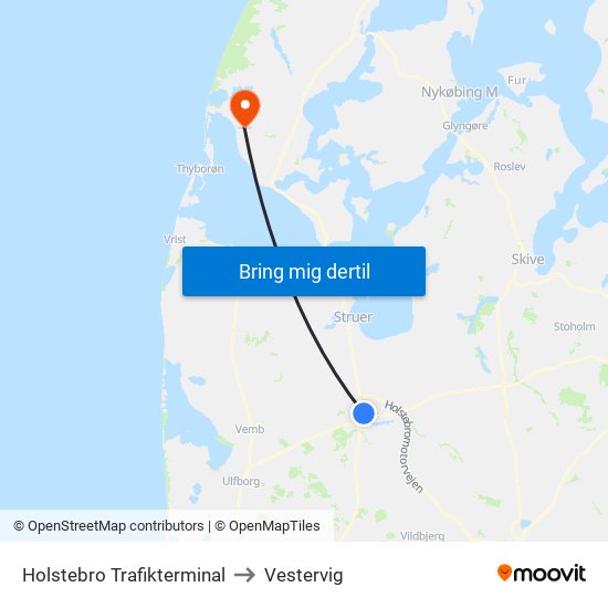 Holstebro Trafikterminal to Vestervig map