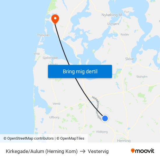 Kirkegade/Aulum (Herning Kom) to Vestervig map