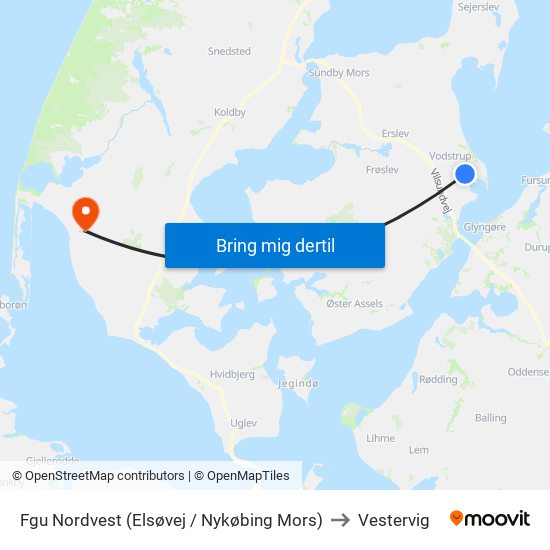 Fgu Nordvest (Elsøvej / Nykøbing Mors) to Vestervig map