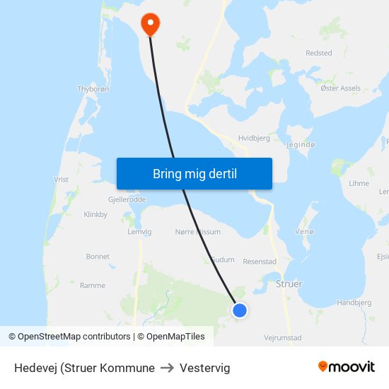 Hedevej (Struer Kommune to Vestervig map