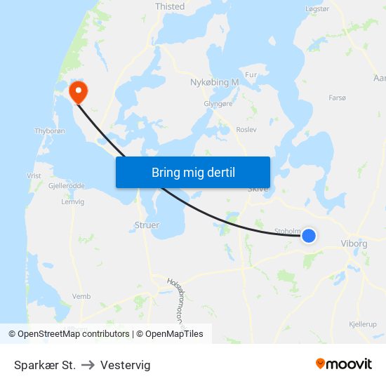 Sparkær St. to Vestervig map