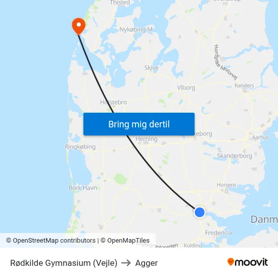 Rødkilde Gymnasium (Vejle) to Agger map