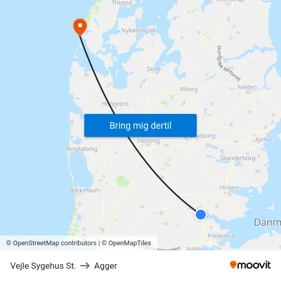 Vejle Sygehus St. to Agger map