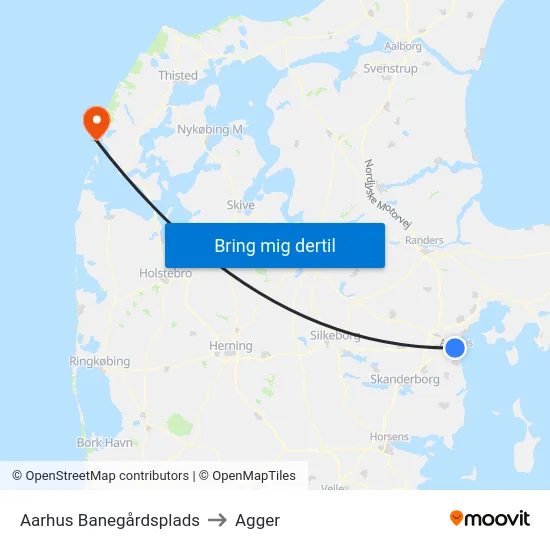 Aarhus Banegårdsplads to Agger map