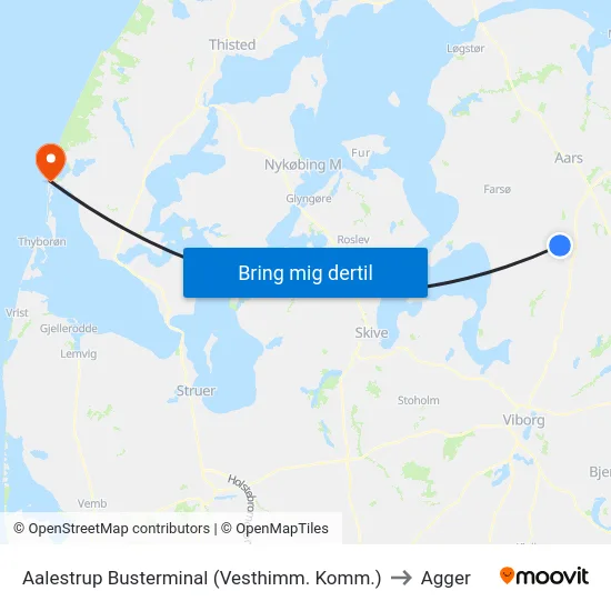 Aalestrup Busterminal (Vesthimm. Komm.) to Agger map