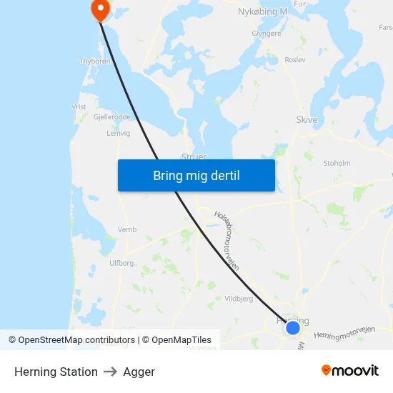 Herning Station to Agger map
