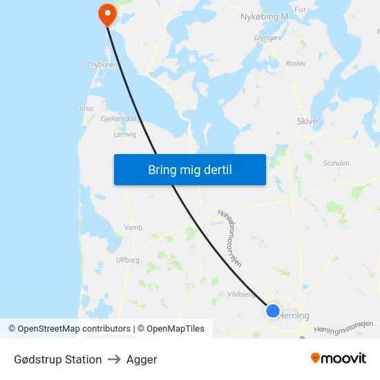 Gødstrup Station to Agger map