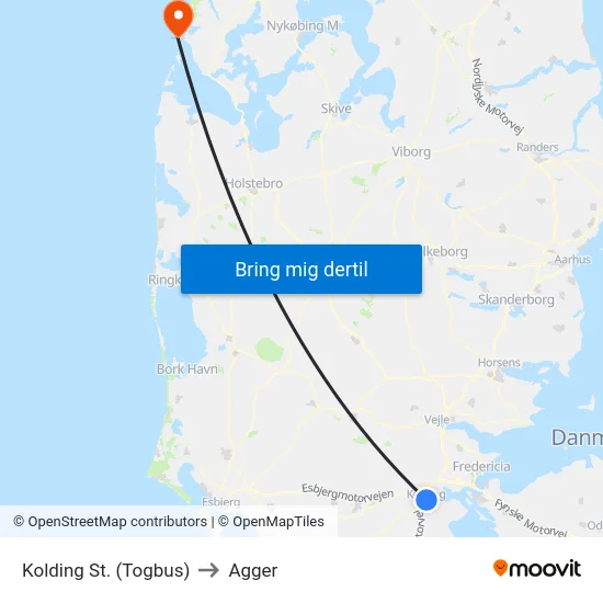 Kolding St. (Togbus) to Agger map