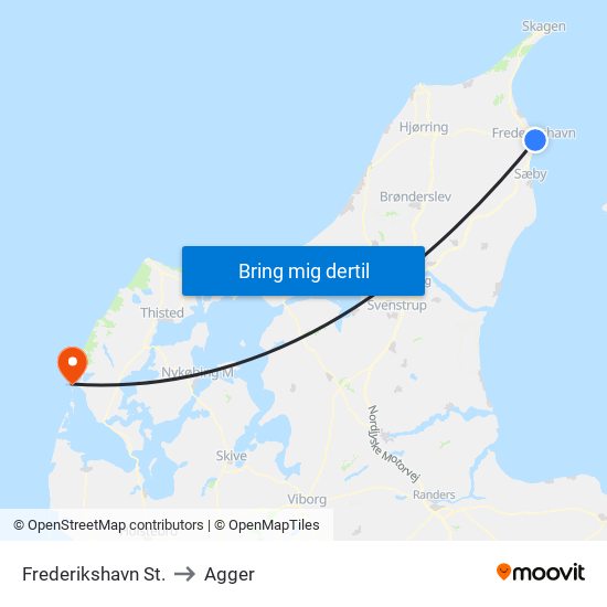 Frederikshavn St. to Agger map