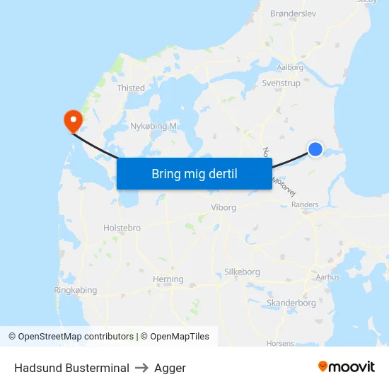 Hadsund Busterminal to Agger map