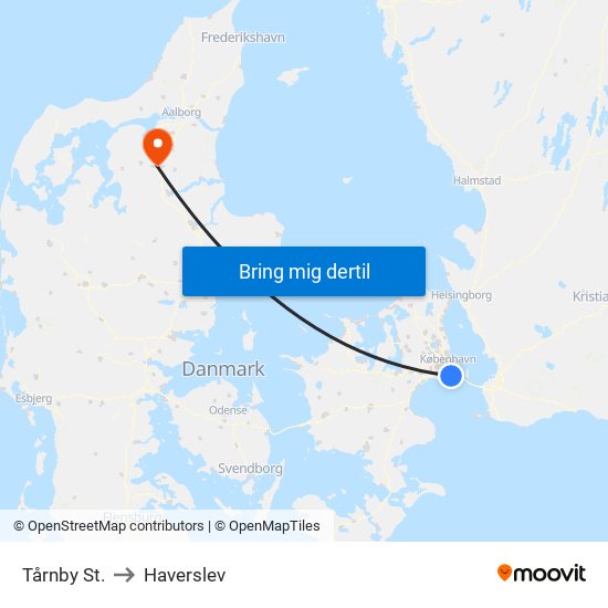 Tårnby St. to Haverslev map