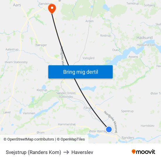 Svejstrup (Randers Kom) to Haverslev map
