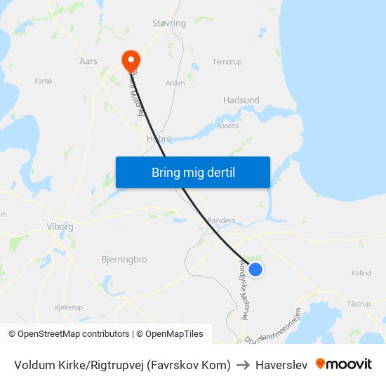 Voldum Kirke/Rigtrupvej (Favrskov Kom) to Haverslev map