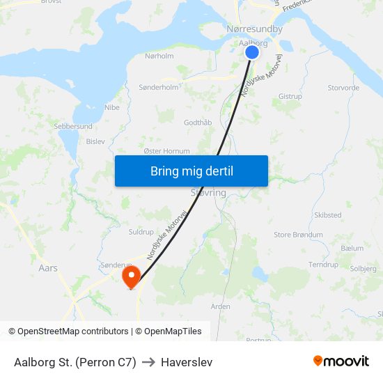 Aalborg St. (Perron C7) to Haverslev map