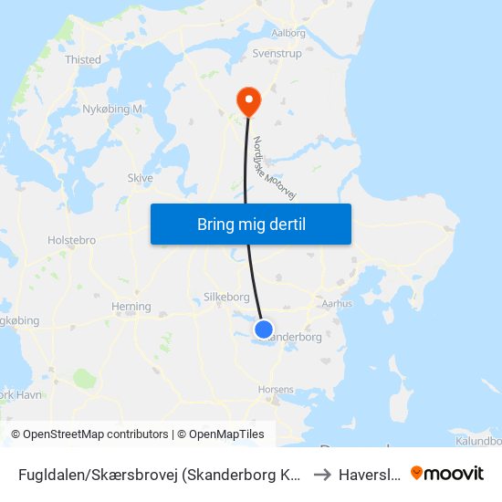 Fugldalen/Skærsbrovej (Skanderborg Kom) to Haverslev map