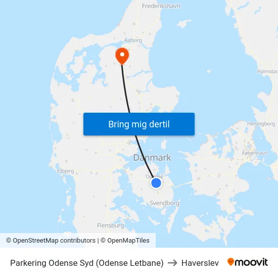 Parkering Odense Syd (Odense Letbane) to Haverslev map