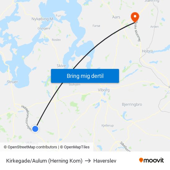 Kirkegade/Aulum (Herning Kom) to Haverslev map