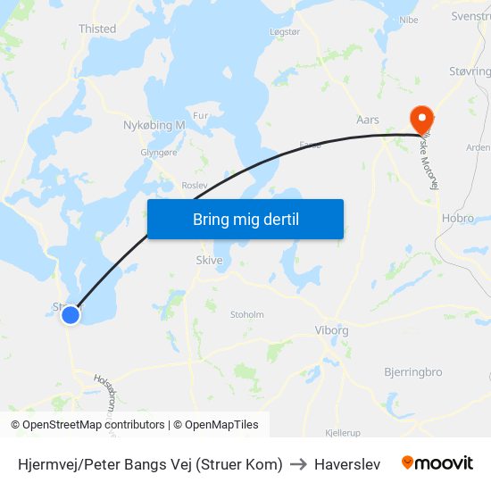 Hjermvej/Peter Bangs Vej (Struer Kom) to Haverslev map