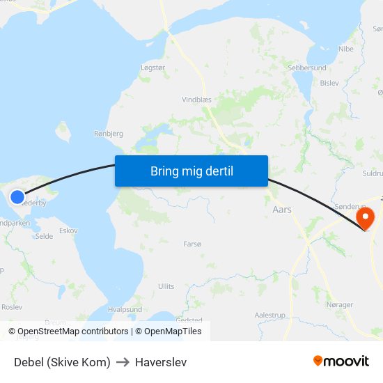 Debel (Skive Kom) to Haverslev map