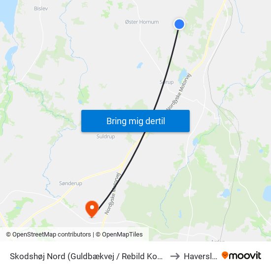 Skodshøj Nord (Guldbækvej / Rebild Komm.) to Haverslev map