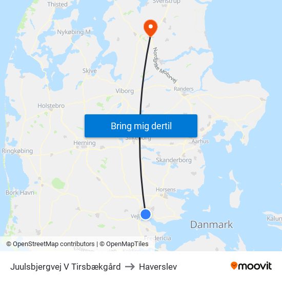 Juulsbjergvej V Tirsbækgård to Haverslev map