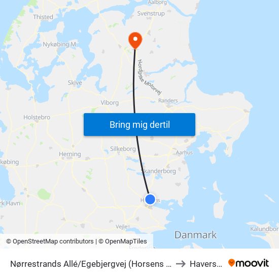Nørrestrands Allé/Egebjergvej (Horsens Kom) to Haverslev map