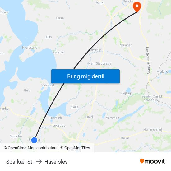 Sparkær St. to Haverslev map