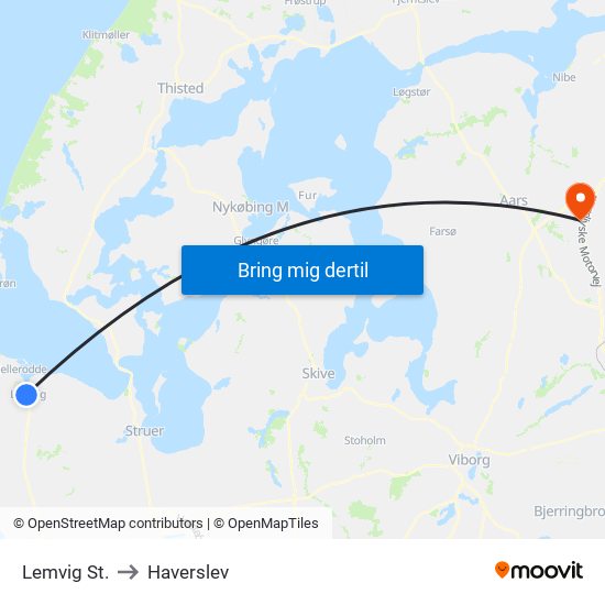 Lemvig St. to Haverslev map