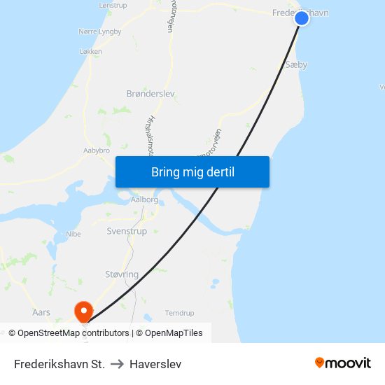 Frederikshavn St. to Haverslev map