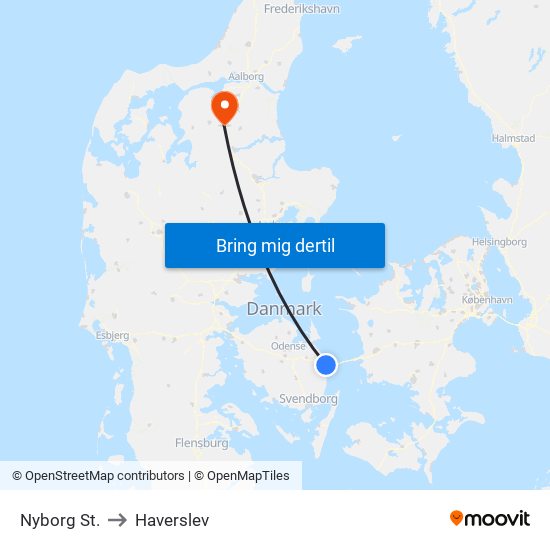 Nyborg St. to Haverslev map