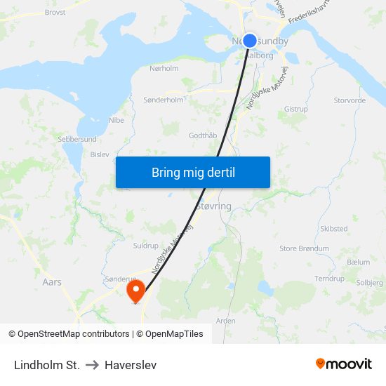 Lindholm St. to Haverslev map