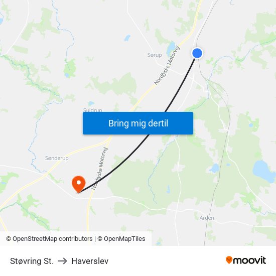 Støvring St. to Haverslev map