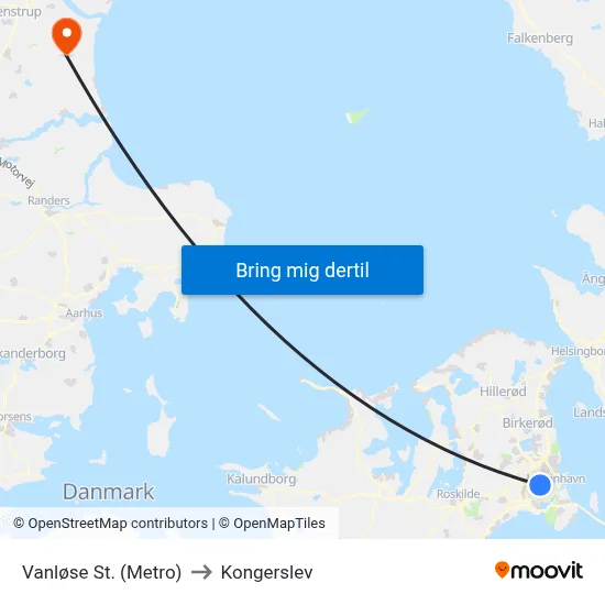 Vanløse St. (Metro) to Kongerslev map