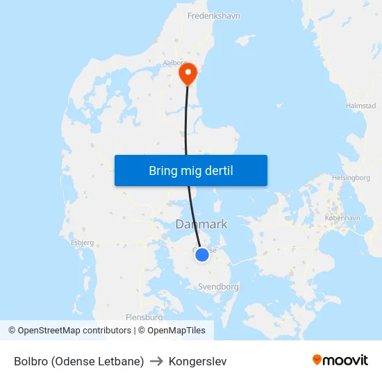Bolbro (Odense Letbane) to Kongerslev map