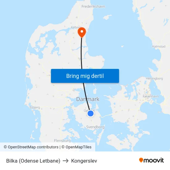 Bilka (Odense Letbane) to Kongerslev map