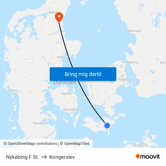 Nykøbing F St. to Kongerslev map