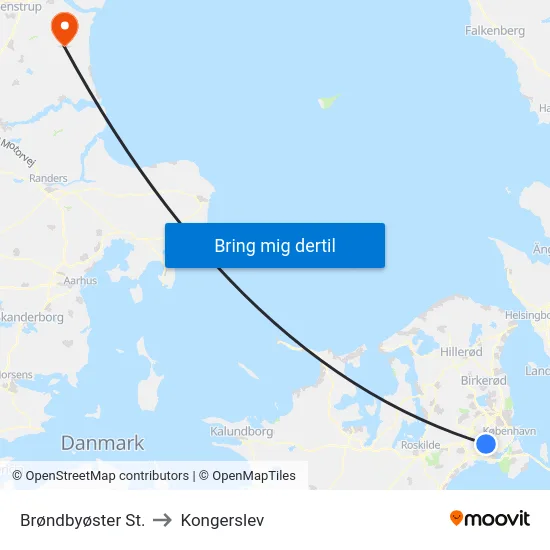 Brøndbyøster St. to Kongerslev map