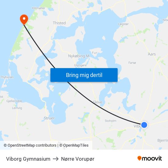 Viborg Gymnasium to Nørre Vorupør map