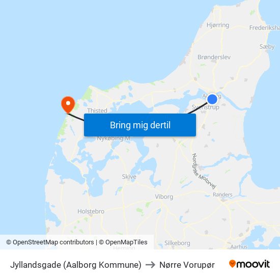 Jyllandsgade (Aalborg Kommune) to Nørre Vorupør map