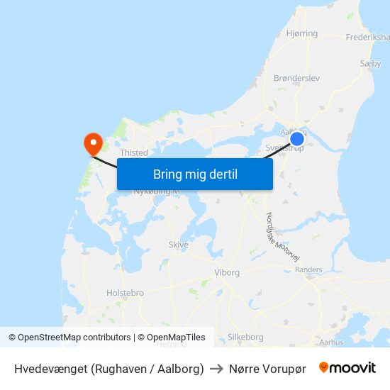 Hvedevænget (Rughaven / Aalborg) to Nørre Vorupør map