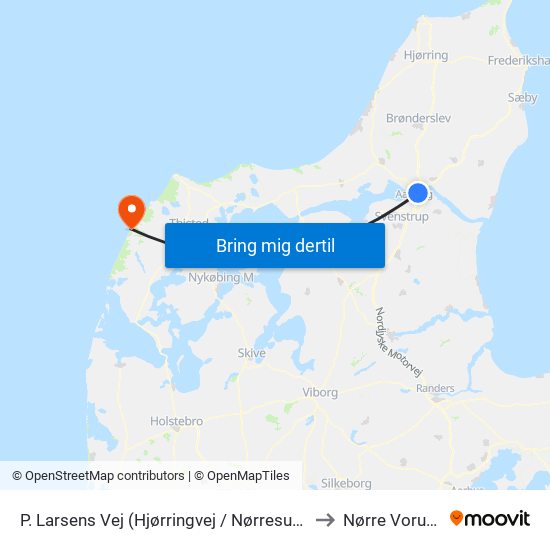 P. Larsens Vej (Hjørringvej / Nørresundby) to Nørre Vorupør map