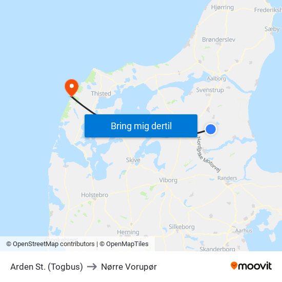 Arden St. (Togbus) to Nørre Vorupør map