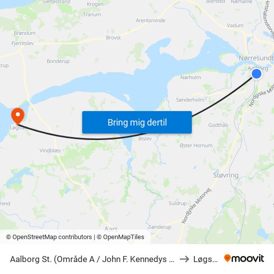 Aalborg St. (Område A / John F. Kennedys Plads) to Løgstør map