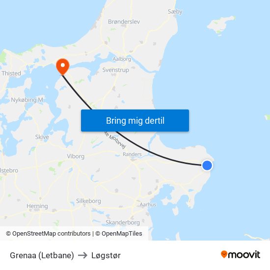 Grenaa (Letbane) to Løgstør map