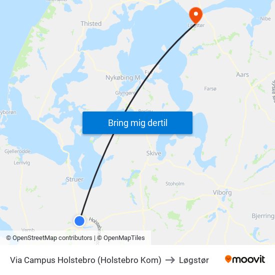 Via Campus Holstebro (Holstebro Kom) to Løgstør map