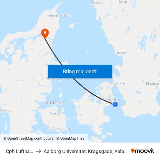 Cph Lufthavn to Aalborg Universitet, Krogsgade, Aalborg map
